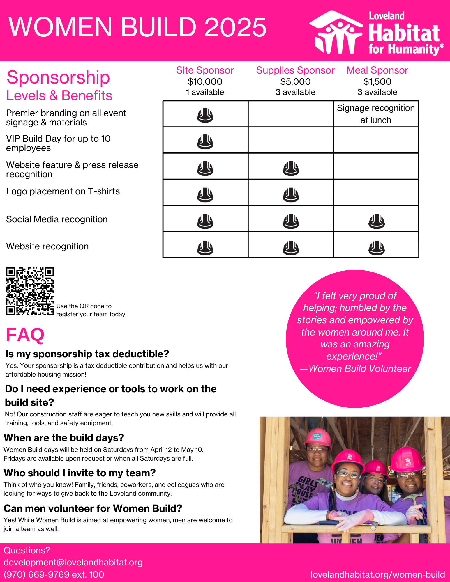 Flyer promoting Women Build 2025 Sponsorship benefits.