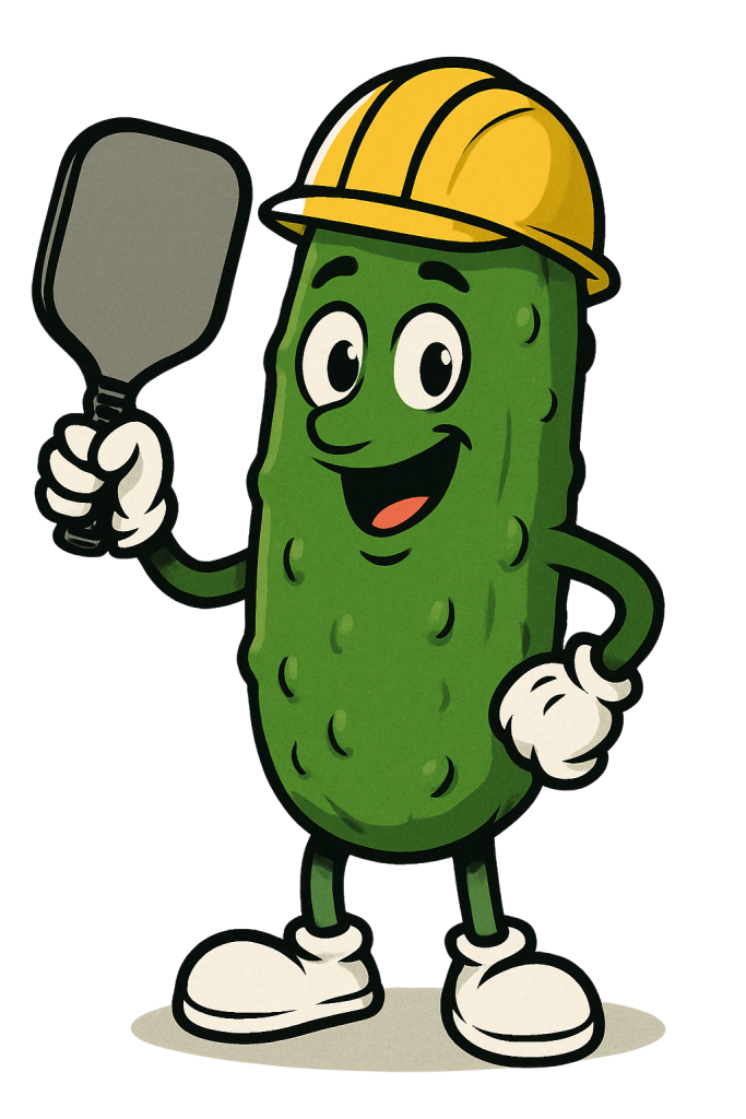Pickle with hard hat and pickleball racket