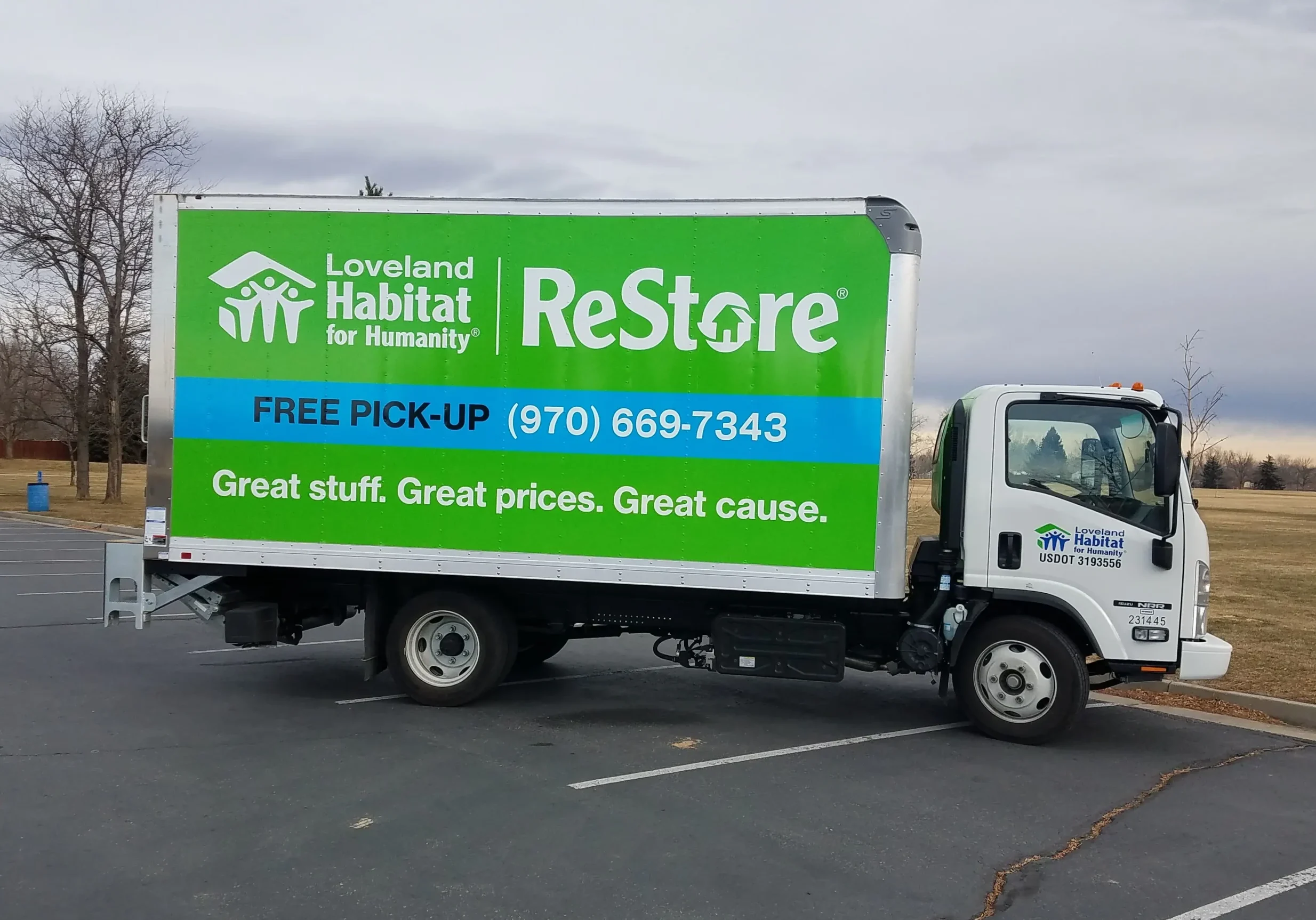 A box truck with the ReStore logo. A box truck with the ReStore logo.